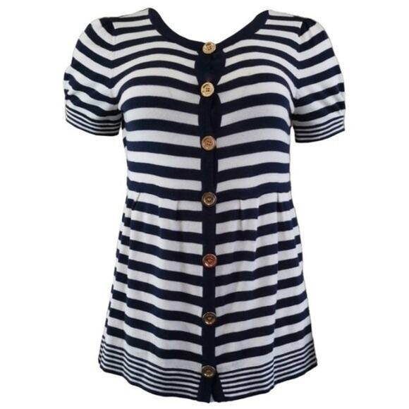Juicy Couture Navy White Striped Knit Top Size M - Picture 1 of 11